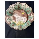 Majolica Shaped Plate w/ Central Dog Deco.