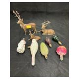 Vintage Figural Christmas Bulbs w/ 3 Metal Reindee