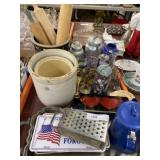 Stoneware Crocks, Rolling Pins, Buttons, Etc.