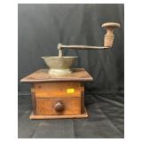 Vintage Pewter Top Coffee Grinder w/ Lower Drawer