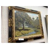 Oil on Canvas of a Stream & Pond Gilt Framed