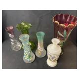6 Enameled Victorian Bud & Flower Vases