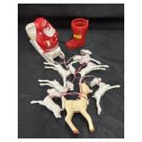 Vintage Santa on Sleigh w/ Plastic Reindeer, misc.