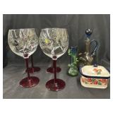 Holly Decorated Wine Glass, Glass Bottles