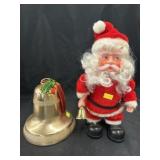 Vintage Christmas Bell & Walking Santa Clause