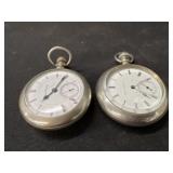 2 Keystone Pocket Watches w/ Nickel Finish Cases