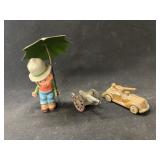 German White Metal Boy w/ Umbrella w/ Tin Canon