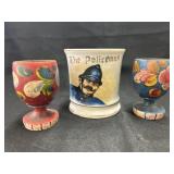 Vtg. Policeman Shaving Mug w/ 2 Ptnd. Wood Turning