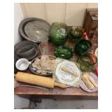 Wooden Nickels, Glasswares, Tinware, etc.