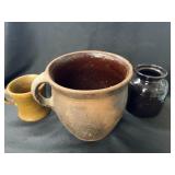 3 Pcs. Antique Redware Incl. Mug, Storage Jar