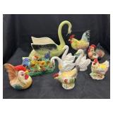 Selection of Ceramic Ducks, Swans & Chickens