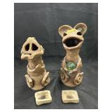 2 Contemporary Pottery Dragon Form w/ Marble Eyes