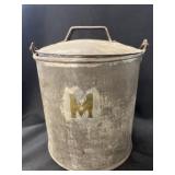 Vintage Tin Bale Handled Covered Pail