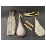 Vintage Powder Horn, Bullet Maker & Pocket Knives