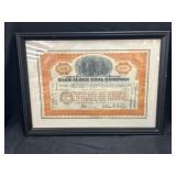 Framed Glen Alden Coal Stock Certificate