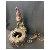 Vintage Redware Lamp Base w/ Painted Gnome Dec.