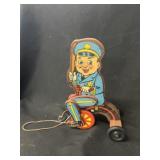 Vintage Wooden Pull Toy w/ Paper Policemen
