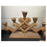 Wood Carved Figurines w/ Candlestick