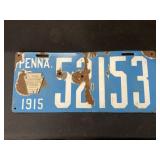 1915 PA 5 Digit Enameled License Plate