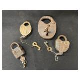 4 Vintage Cast Iron & Brass Locks