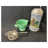 Plated Tea Strainer, German Stein, Fiesta Cup