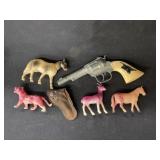 Hubley Cap Gun w/ Doll Shoes & Plastic Form Animal