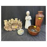 Porc. Figurines w/ Deco. Pottery & Alabaster Vase