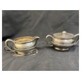 Art Glass w/ Plated Sugar & Creamer
