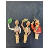 (3) European Carved Wood Bottle Tops