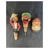(3) European Carved Wood Bottle Tops