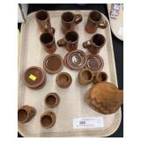 Wood Turned Wine Set w/ Pottery Mugs