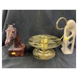 Alabaster & Composition Figurines & Candle Holder