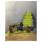 Menno Folk Art Wooden Goat and Pine Tree