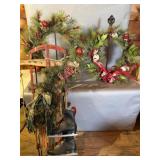 (2) Holiday Wreaths, Sled, and Ice Skates Lot