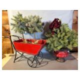 Artificial Pine Arrangements with Red Metal Wagon