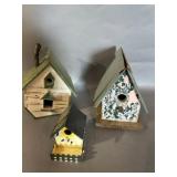 Three Painted Wooden Birdhouses