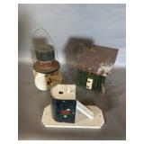 Painted Wood Birdhouses and Snowman
