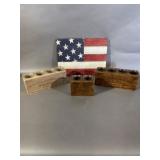 Wood Candle Holders & Wooden Patriotic Sign