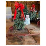 Metal Wheelbarrow with Potted Faux Pine Tree