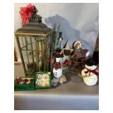 Holiday Decor Lot with Lantern and Snowmen