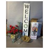 Decorative Glassware and Welcome Sign Lot