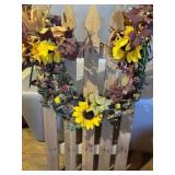 Wood Fence Panel with Artificial Floral Wreath