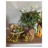 Decorative Driftwood Bowl and Faux Plants Lot