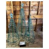 (3) Lighted, Metal Christmas Trees
