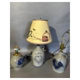 Stoneware Jug Lamps With Blue Decoration