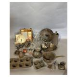 Metal Kitchenware and Wall Clock Lot