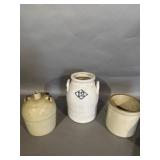 Three Glazed Stoneware Crocks and Jug