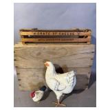 Wood Cheese Crate and Chicken Figures