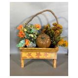 Wood Basket Planter with Faux Florals