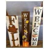 Three Wooden Seasonal Welcome Signs